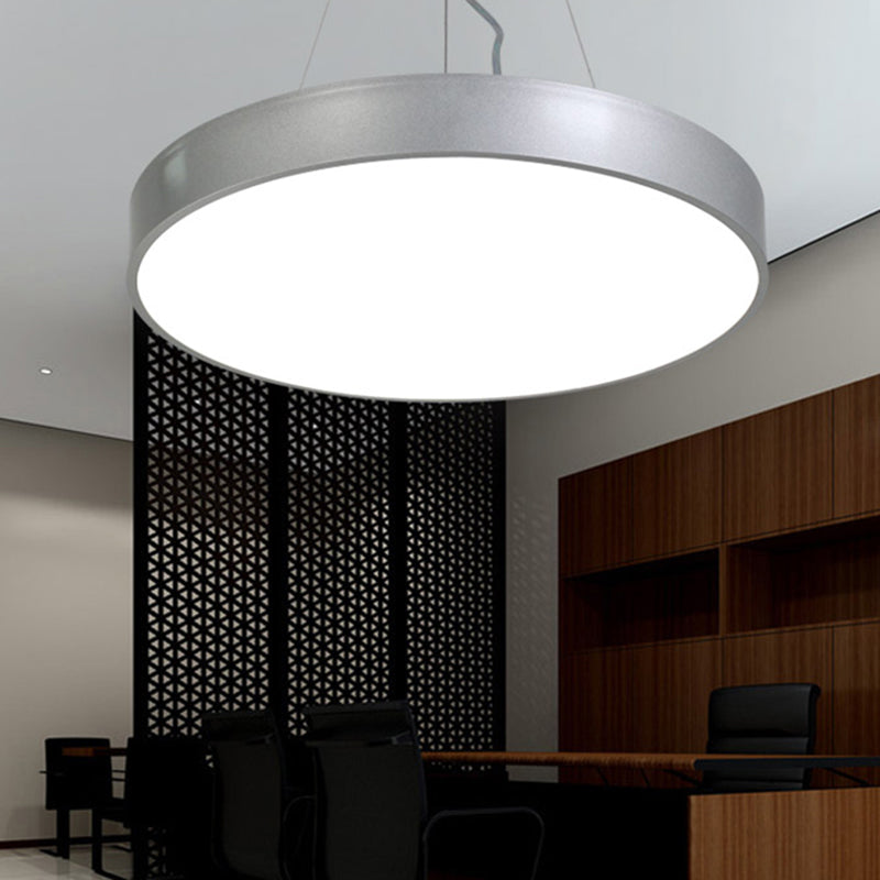 Silver Circular Pendant Lighting - Modern LED Metal Hanging Ceiling Lamp (12"/16"/23.5" Wide)