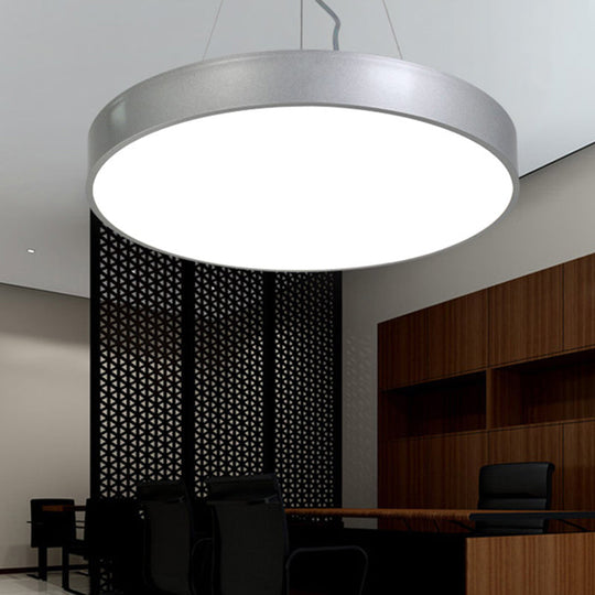 Silver Circular Pendant Lighting - Modern LED Metal Hanging Ceiling Lamp (12"/16"/23.5" Wide)