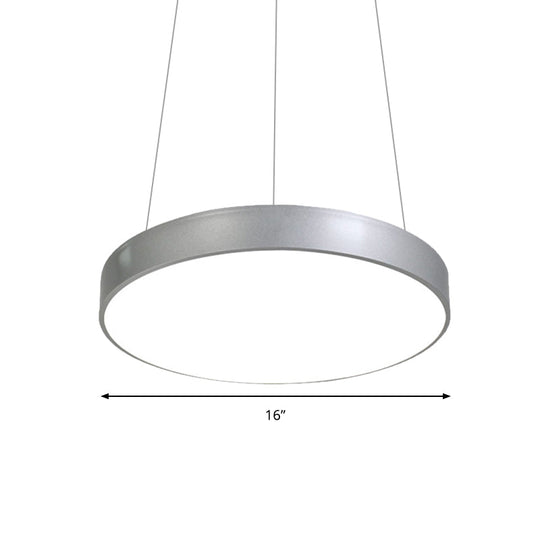 Silver Circular Pendant Lighting - Modern LED Metal Hanging Ceiling Lamp (12"/16"/23.5" Wide)