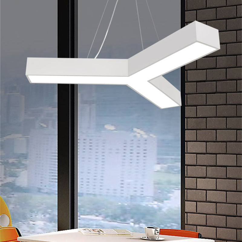 Modern LED Y Shape Metal Suspension Lamp in Black/White with Recessed Diffuser, 22"/29"/29.5" Wide