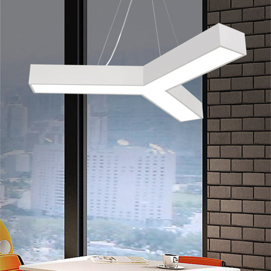 Modern LED Y Shape Metal Suspension Lamp in Black/White with Recessed Diffuser, 22"/29"/29.5" Wide