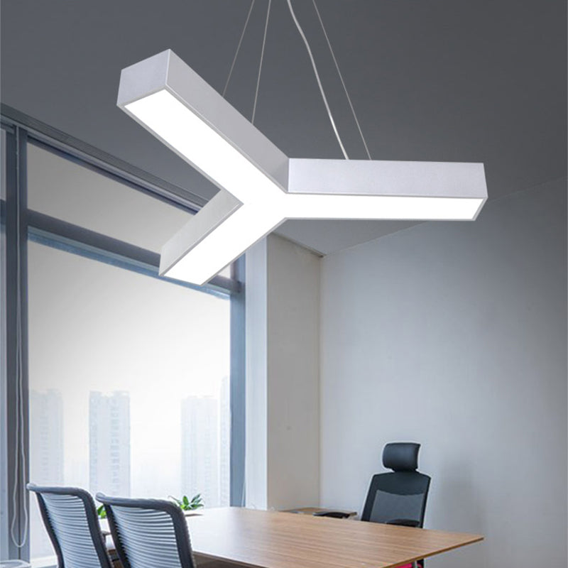 Modern LED Y Shape Metal Suspension Lamp in Black/White with Recessed Diffuser, 22"/29"/29.5" Wide