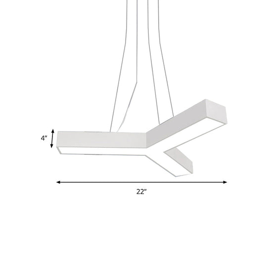 Modern LED Y Shape Metal Suspension Lamp in Black/White with Recessed Diffuser, 22"/29"/29.5" Wide