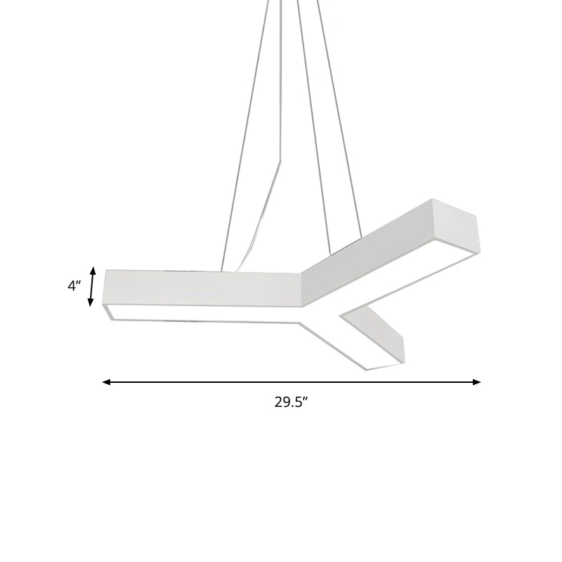 Modern LED Y Shape Metal Suspension Lamp in Black/White with Recessed Diffuser, 22"/29"/29.5" Wide