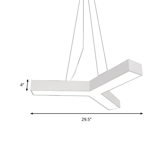 Modern LED Y Shape Metal Suspension Lamp in Black/White with Recessed Diffuser, 22"/29"/29.5" Wide