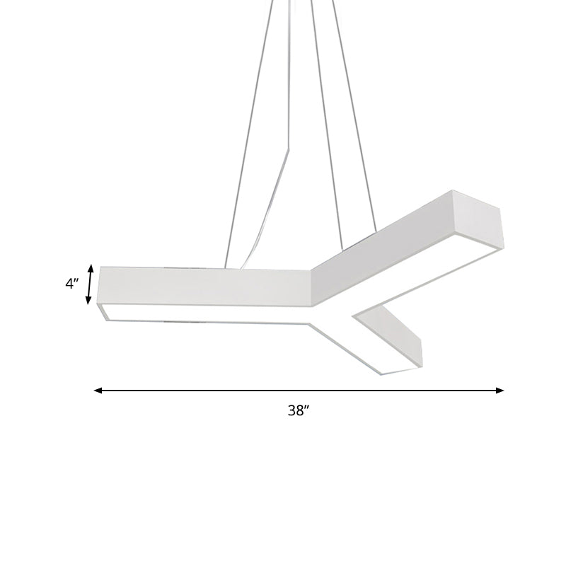 Modern LED Y Shape Metal Suspension Lamp in Black/White with Recessed Diffuser, 22"/29"/29.5" Wide