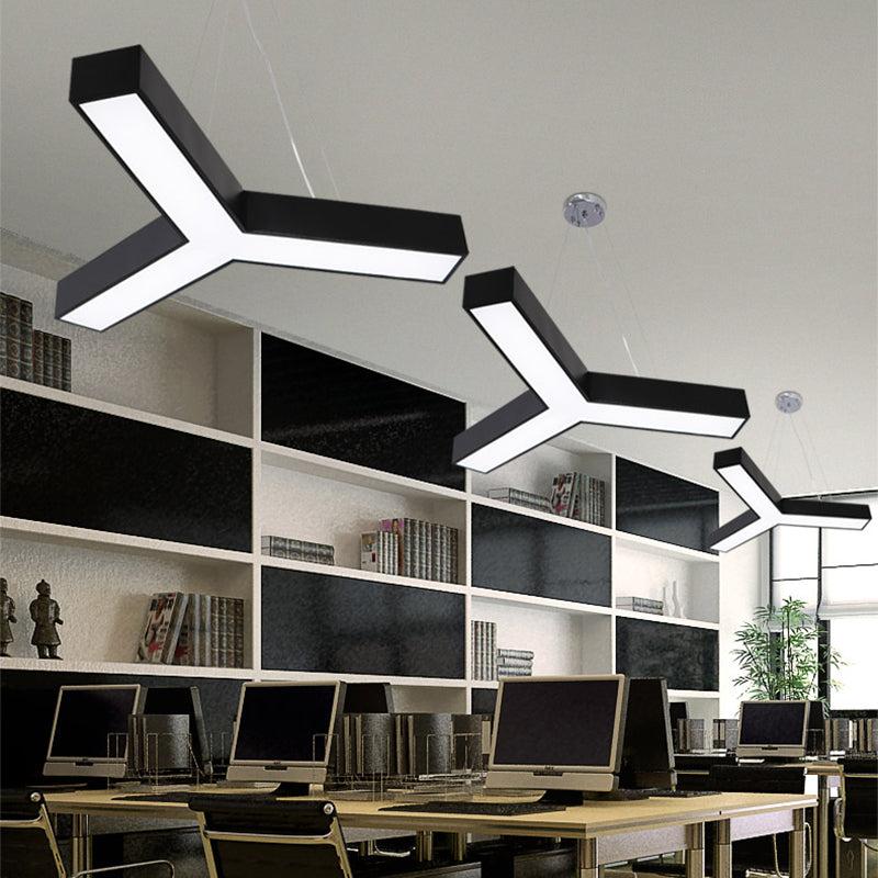 Modern Led Suspension Lamp With Recessed Diffuser And Y-Shaped Metal Design - Black/White 22/29/29.5