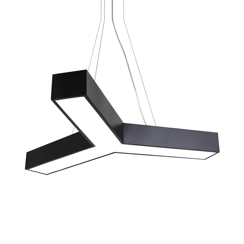 Modern LED Y Shape Metal Suspension Lamp in Black/White with Recessed Diffuser, 22"/29"/29.5" Wide