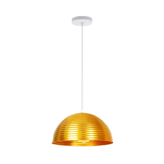 Contemporary Dome Shade Pendant Light With Ruffle - Single Head Red/Yellow/Blue 12/16/19.5 Wide
