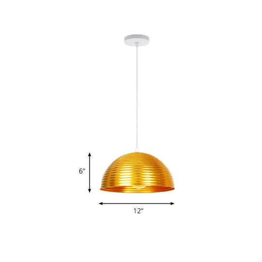 Contemporary Dome Shade Pendant Light With Ruffle - Single Head Red/Yellow/Blue 12/16/19.5 Wide