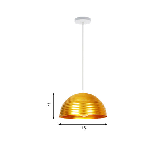 Contemporary Dome Shade Pendant Light With Ruffle - Single Head Red/Yellow/Blue 12/16/19.5 Wide