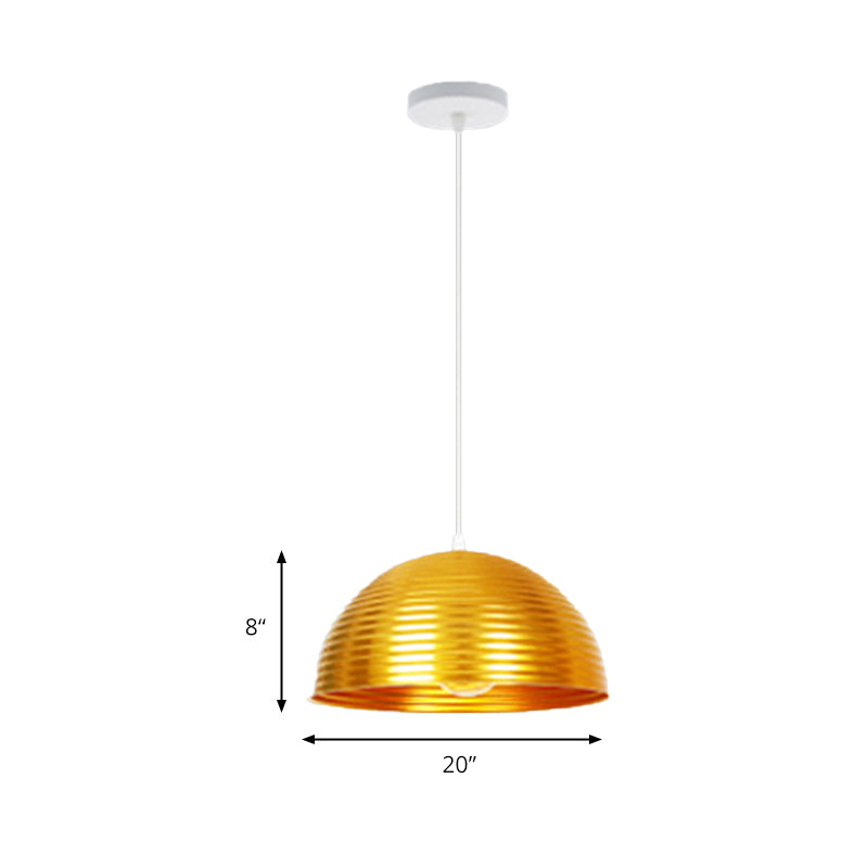 Contemporary Dome Shade Pendant Light With Ruffle - Single Head Red/Yellow/Blue 12/16/19.5 Wide