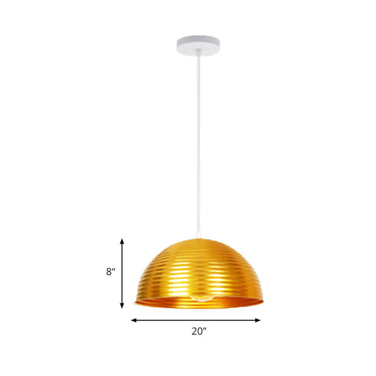 Contemporary Dome Shade Pendant Light With Ruffle - Single Head Red/Yellow/Blue 12/16/19.5 Wide