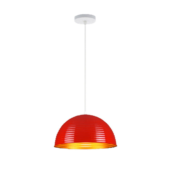 Contemporary Dome Shade Pendant Light With Ruffle - Single Head Red/Yellow/Blue 12/16/19.5 Wide