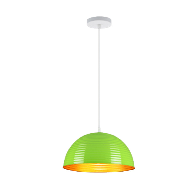 Contemporary Dome Shade Pendant Light With Ruffle - Single Head Red/Yellow/Blue 12/16/19.5 Wide