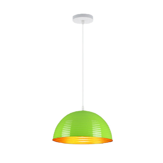 Contemporary Dome Shade Pendant Light With Ruffle - Single Head Red/Yellow/Blue 12/16/19.5 Wide