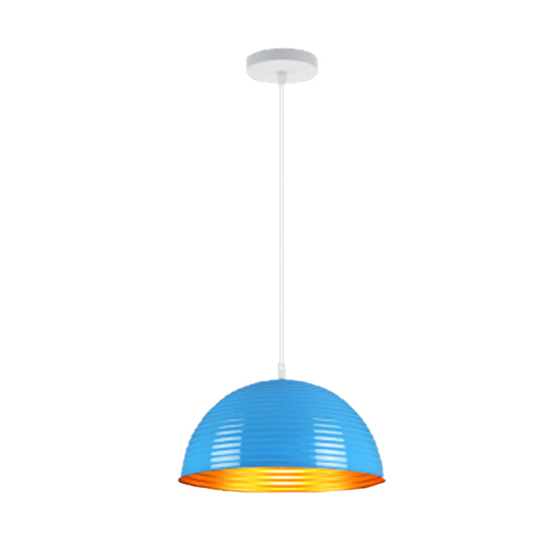Contemporary Dome Shade Pendant Light With Ruffle - Single Head Red/Yellow/Blue 12/16/19.5 Wide