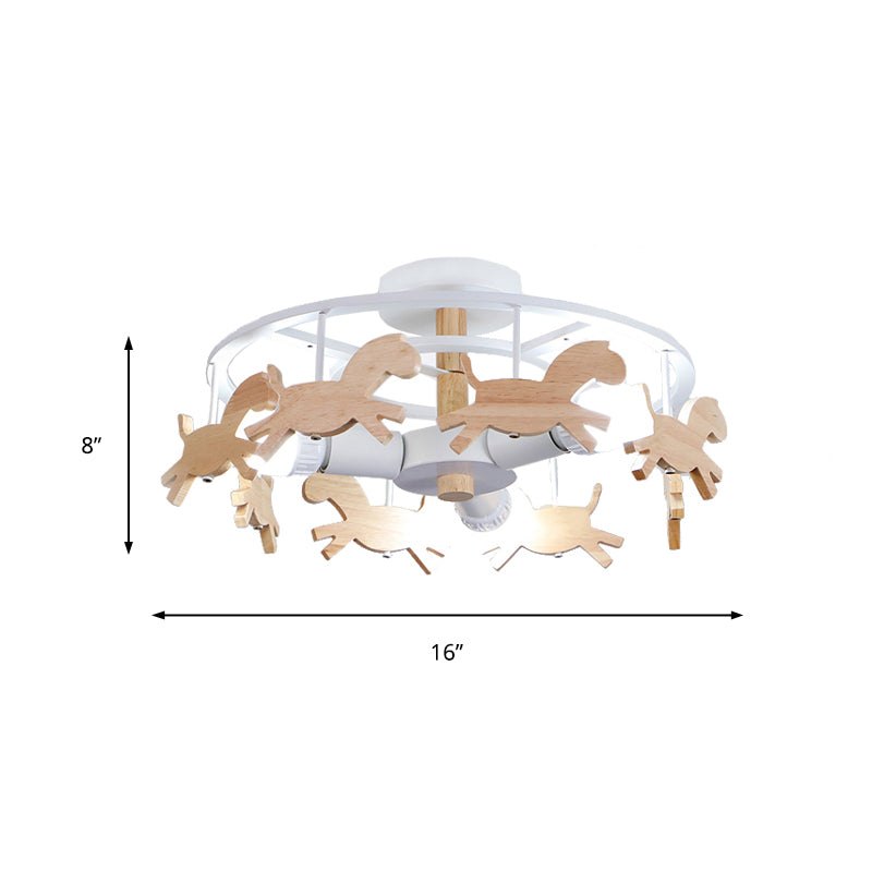 Nordic Style Merry-go-round Ceiling Light - 3-Light Metal Flush Lamp for Living Room
