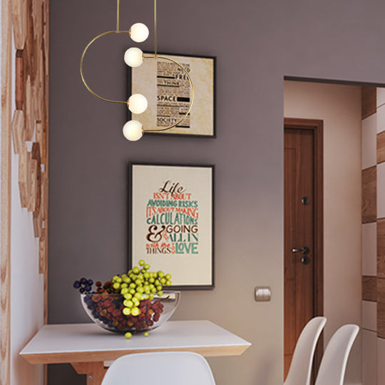 Modern Gold Metal C Pendant Light with Milk Glass Shade - 2-Light Suspended Lamp