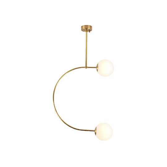 Modern Gold Metal C Pendant Light with Milk Glass Shade - 2-Light Suspended Lamp