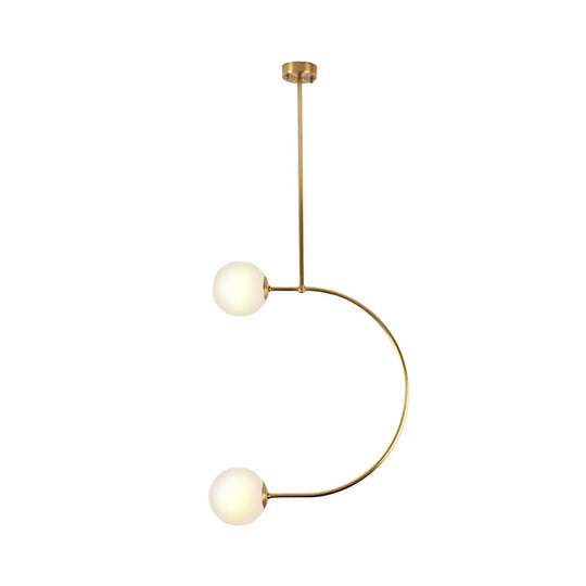 Gold Metal C Pendant Light With Milk Glass Shade - Modern 2-Light Hanging Lamp