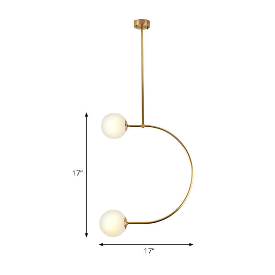 Modern Gold Metal C Pendant Light with Milk Glass Shade - 2-Light Suspended Lamp