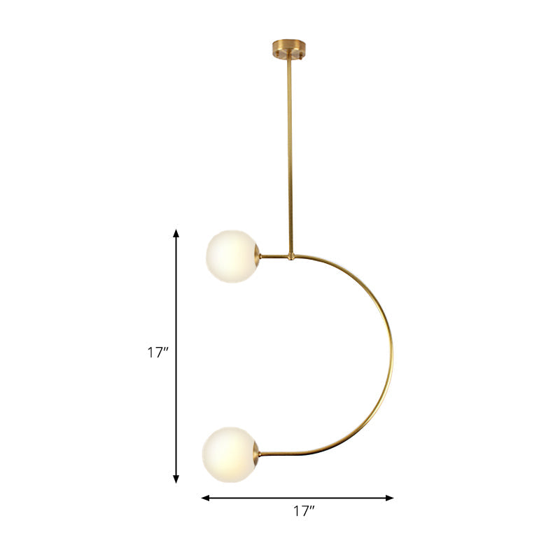 Gold Metal C Pendant Light With Milk Glass Shade - Modern 2-Light Hanging Lamp