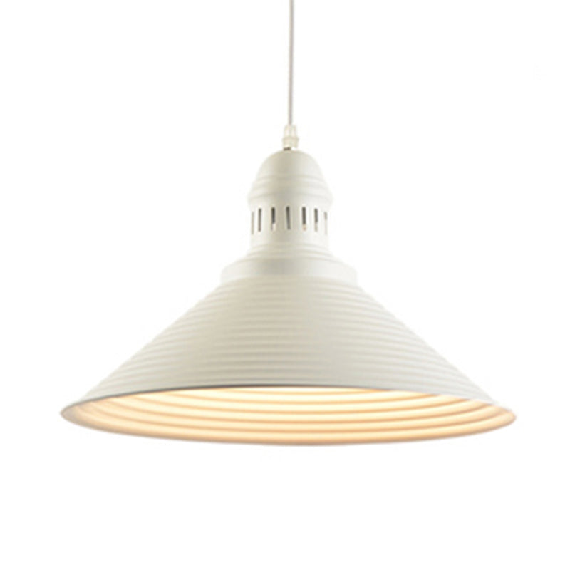 Nordic Metal Hanging Pendant Light - Cone Shade With Ruffle Design In White/Pink