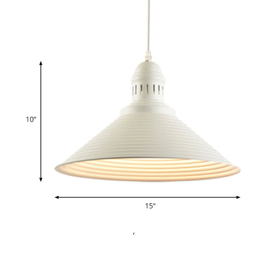 Nordic Metal Hanging Pendant Light - Cone Shade With Ruffle Design In White/Pink