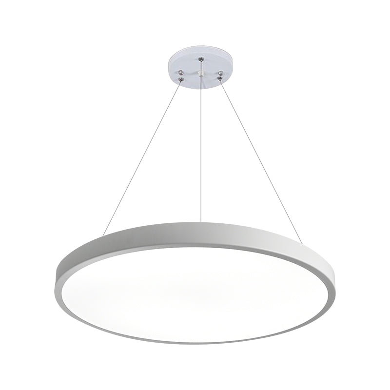 Modern Metal LED White Ceiling Pendant Light - 16"/19.5" Wide Plate - Office Lighting with Remote Control & Stepless Dimming