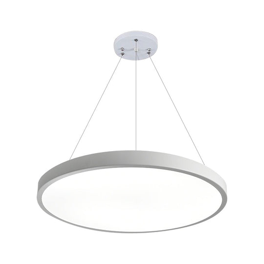 Modern Metal LED White Ceiling Pendant Light - 16"/19.5" Wide Plate - Office Lighting with Remote Control & Stepless Dimming