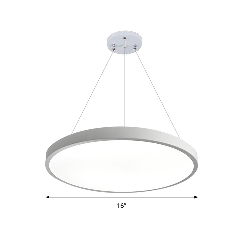 Modern Metal LED White Ceiling Pendant Light - 16"/19.5" Wide Plate - Office Lighting with Remote Control & Stepless Dimming