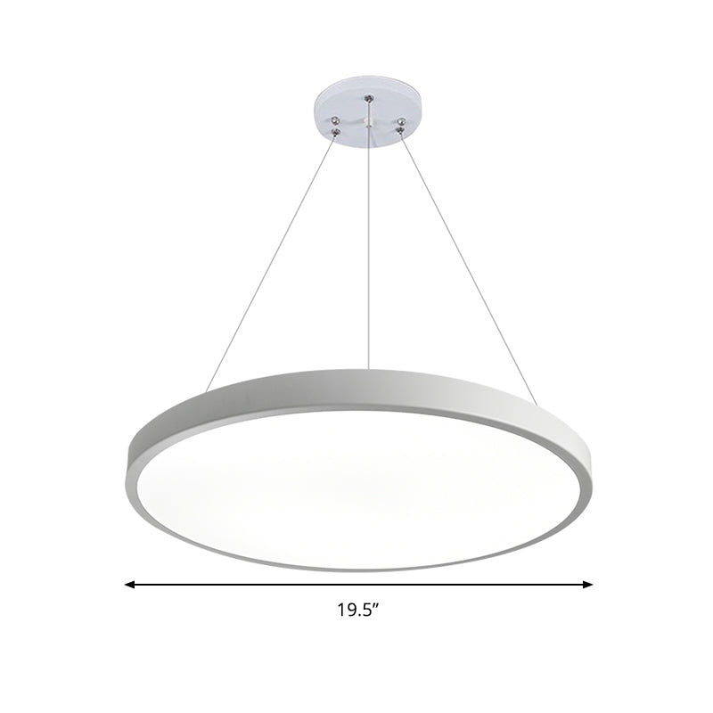 Modern Metal LED White Ceiling Pendant Light - 16"/19.5" Wide Plate - Office Lighting with Remote Control & Stepless Dimming