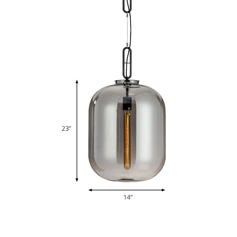 Modernist 1-Light Hanging Glass Pendant For Bedroom - Amber/Smoke Gray Oval Lighting 10/14 Wide