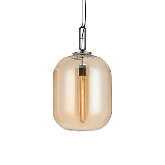 Modernist Glass Shade Oval Pendant Light Fixture for Bedroom, 1 Light, Amber/Smoke Gray, 10"/14" W