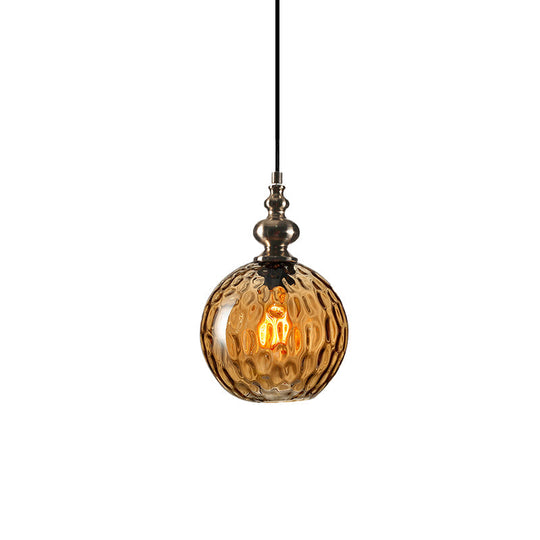 Modern Stylish Clear/Smoke Gray Dimpled Glass Pendant Lamp - 8"/10" W Global Shade Hanging Lighting for Living Room