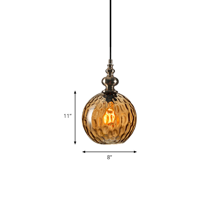 Modern Stylish Clear/Smoke Gray Dimpled Glass Pendant Lamp - 8"/10" W Global Shade Hanging Lighting for Living Room
