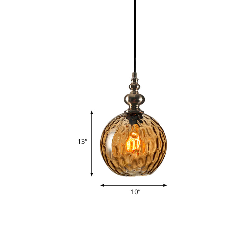 Modern Stylish Clear/Smoke Gray Dimpled Glass Pendant Lamp - 8"/10" W Global Shade Hanging Lighting for Living Room