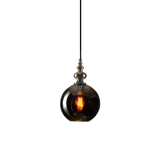 Modern Stylish Clear/Smoke Gray Dimpled Glass Pendant Lamp - 8"/10" W Global Shade Hanging Lighting for Living Room