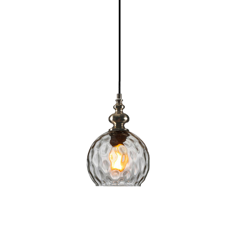 Modern Stylish Clear/Smoke Gray Dimpled Glass Pendant Lamp - 8"/10" W Global Shade Hanging Lighting for Living Room