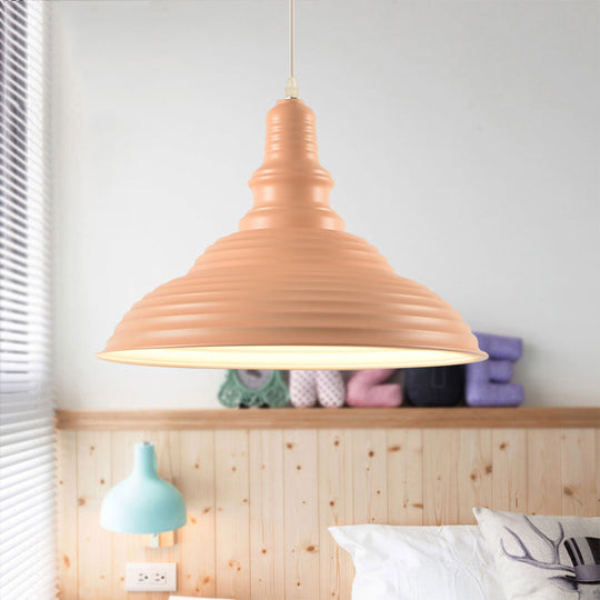 Nordic Metal Pot-Lid Shade Pendant Light Stylish Hanging Ceiling Lamp For Dining Room With Ruffle