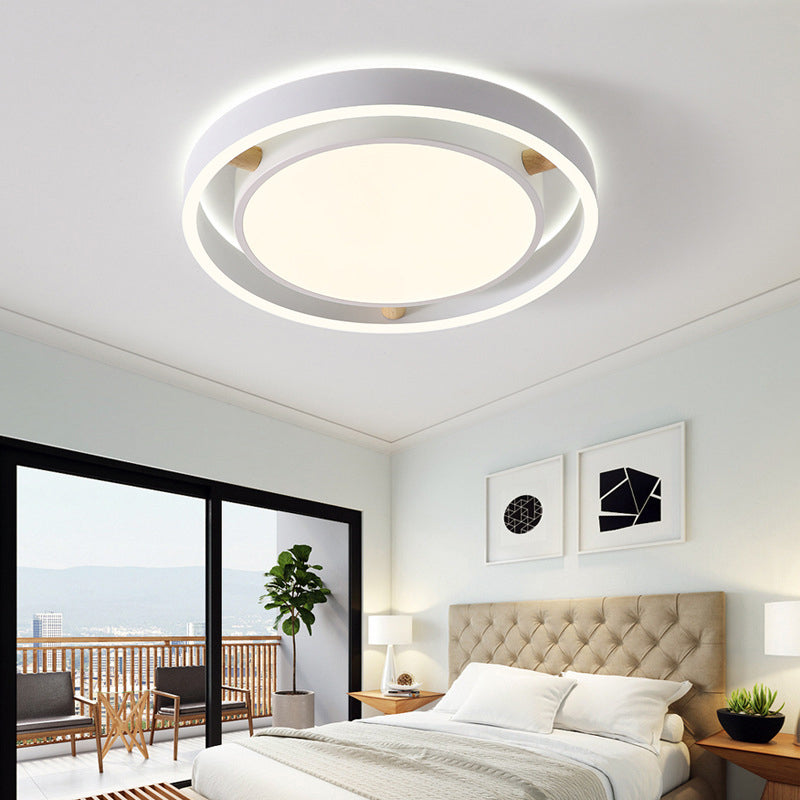 Red Nordic Style Flush Mount Light - Acrylic Metal Ceiling Lamp for Kindergarten