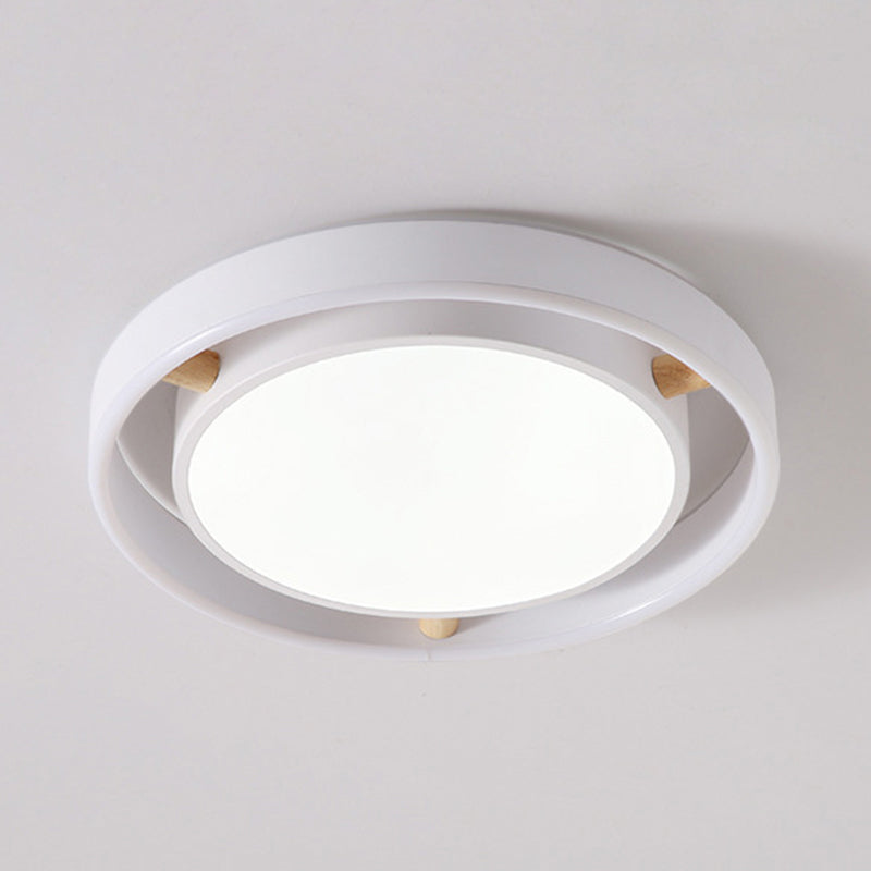 Red Nordic Style Flush Mount Light - Acrylic Metal Ceiling Lamp for Kindergarten