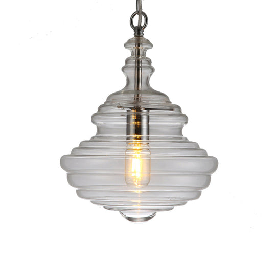 Modern Clear/Blue Ruffle Glass Pendant Light - Bedroom Ceiling Hanging Lamp
