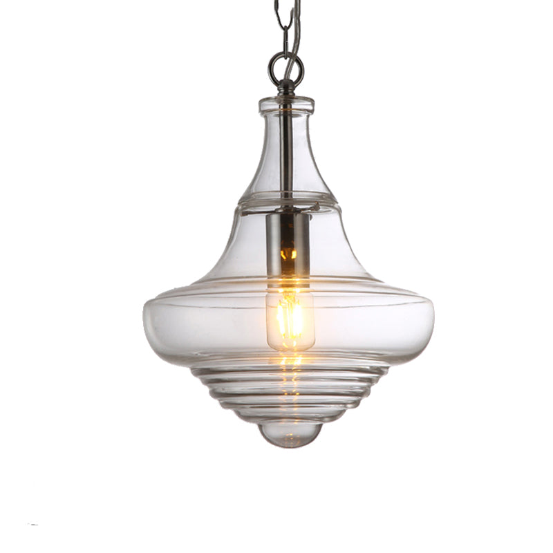 Modern Clear/Blue Ruffle Glass Pendant Light - Bedroom Ceiling Hanging Lamp