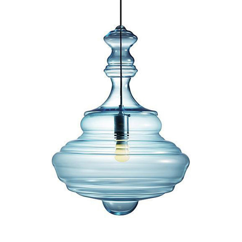 Modern Clear/Blue Ruffle Glass Pendant Light - Bedroom Ceiling Hanging Lamp