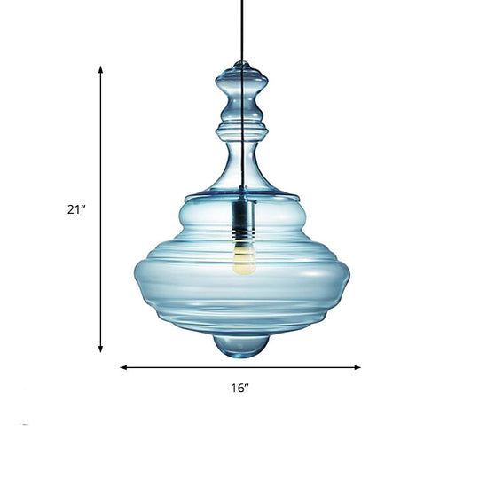 Modern Clear/Blue Ruffle Glass Pendant Light - Bedroom Ceiling Hanging Lamp