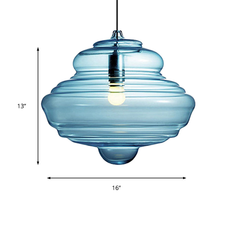 Modern Clear/Blue Ruffle Glass Pendant Light - Bedroom Ceiling Hanging Lamp