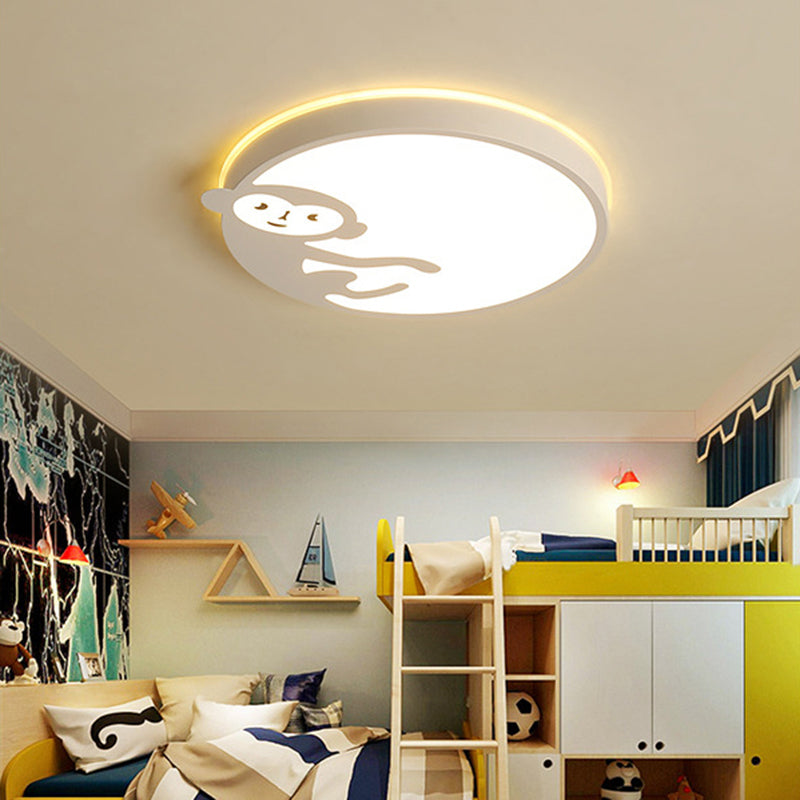 Child Bedroom Ceiling Mount Light with Monkey Design in White - Kids Ceiling Fixture