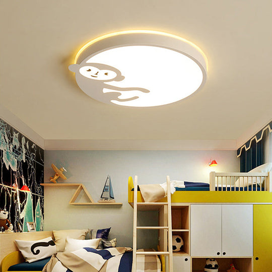 Child Bedroom Ceiling Mount Light with Monkey Design in White - Kids Ceiling Fixture